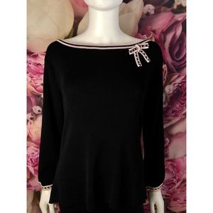 Notations Black Sweater with Pink Trim